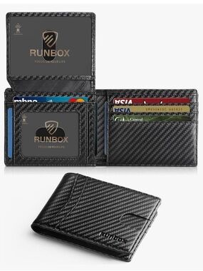 Black Carbon Fiber RFID Bifold Wallet for Men